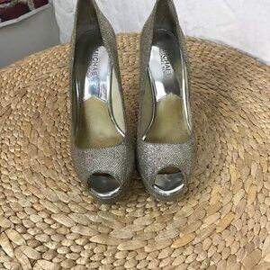 Michael Michael Kors Sparkling Silver  Platform Slip On Pumps Size 8